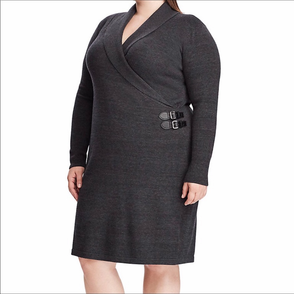 NWT Plus Size 18 dress in charcoal Chaps Shawl-Collar Sweater